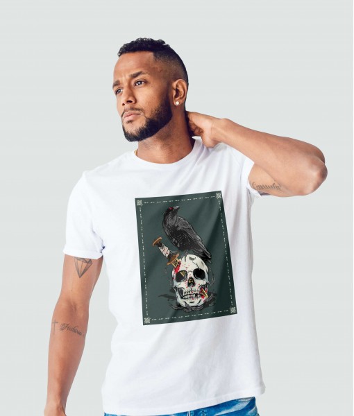 Мъжка тениска с щампа Готика Skull with crow - TShirtArtShop.com